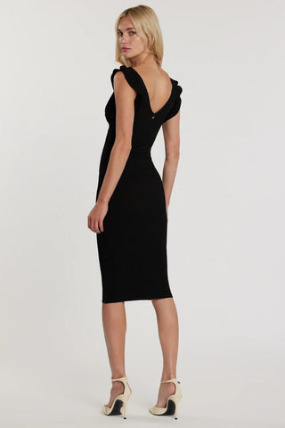 CLAIR midi ribbed knit dress with ruffles and openwork details