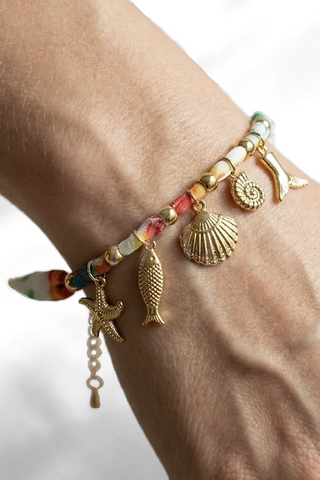 OCEAN bracelet in fabric with marine-themed stainless steel charms