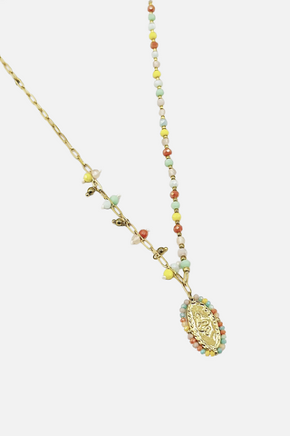 Collana LUCY in acciaio con perline e ciondolo ovale