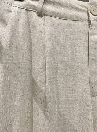 Pantaloni donna PAPILLON gamba larga in lino e cotone vita alta con ricami sul fondo ed elastico posteriore beige chiaro J&H