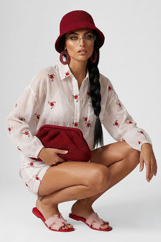 Set CATERINE completo di camicia e shorts con fiori ricamati