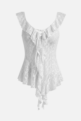 CHANTILLY lace top with ruffles and ties