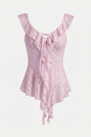 CHANTILLY lace top with ruffles and ties