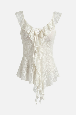 CHANTILLY lace top with ruffles and ties