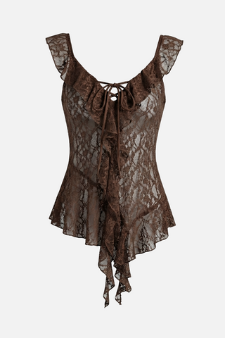 CHANTILLY lace top with ruffles and ties
