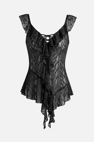 CHANTILLY lace top with ruffles and ties
