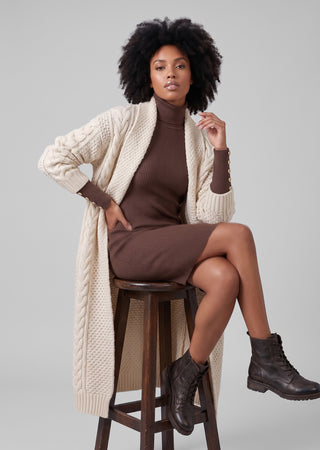 LAVIOLLE short ribbed knit turtleneck dress with gold buttons s/m