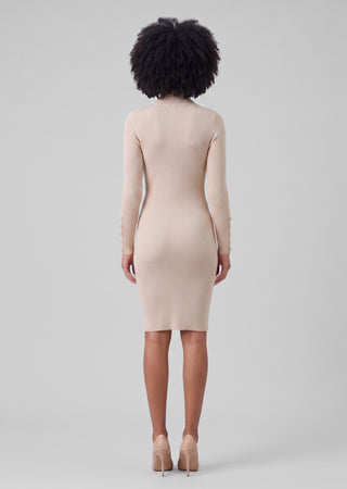 LAVIOLLE short ribbed knit turtleneck dress with gold buttons s/m