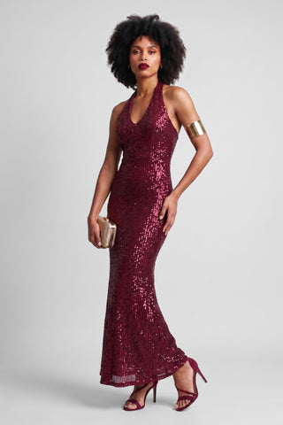 Abito lungo VIOLE a sirena full paillettes con schiena nuda