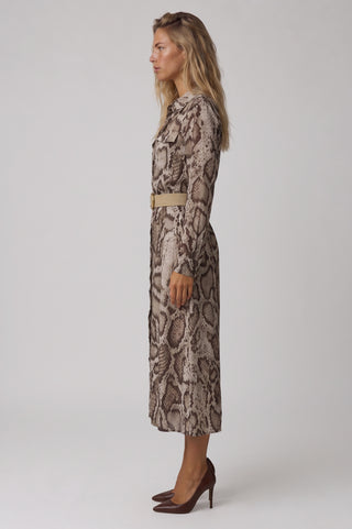 Abito midi TANIA chemisier elegante con stampa pitonata e cintura elastica