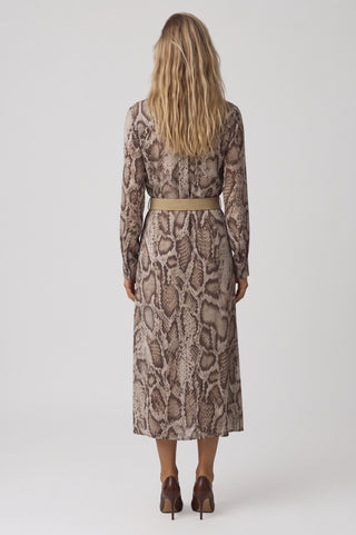 Abito midi TANIA chemisier elegante con stampa pitonata e cintura elastica