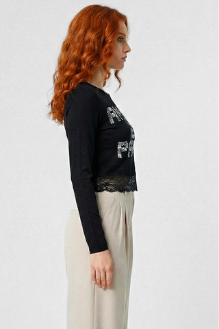 Maglia donna NOUR manica lunga con stampa strass luminosa comfort e femminilità must-have dal giorno alla sera black Abella PFS
