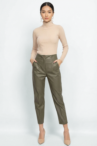 AGONGES High-waisted Faux Leather Trousers