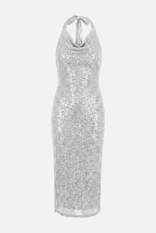 ARBENT sequined midi dress with halter neck