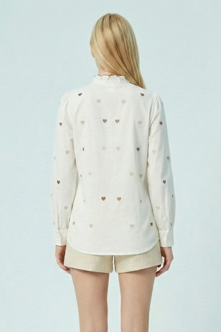 Camicia in cotone OLIMPIA m/l con cuori ricamati