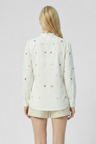 Camicia in cotone OLIMPIA m/l con cuori ricamati