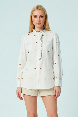 Camicia in cotone OLIMPIA m/l con cuori ricamati