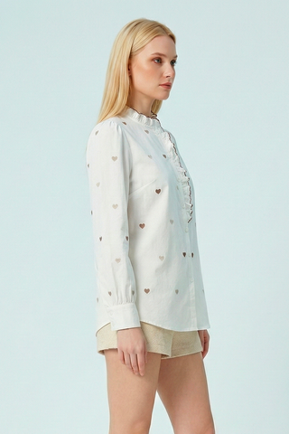 Camicia in cotone OLIMPIA m/l con cuori ricamati