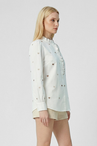 Camicia in cotone OLIMPIA m/l con cuori ricamati