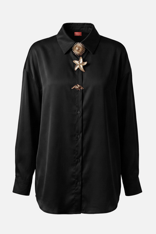 Camicia CAIENNA m/l in raso con spille gioiello