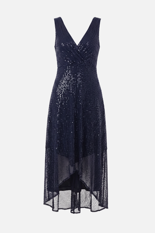 PARIS long sequin dress with criss-cross neckline