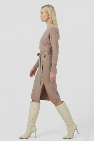 TALENCE knitted dress with crossover neckline and belt