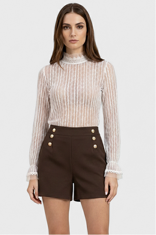 MORGANA long-sleeved lace top with ruffles