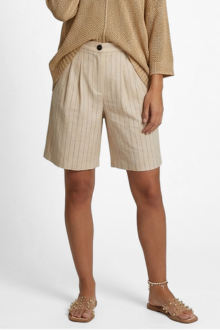Bermuda donna Relish MELITA tessuto gessato con tasche francesi lino e viscosa