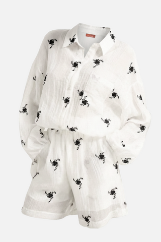 Set CATERINE completo di camicia e shorts con fiori ricamati