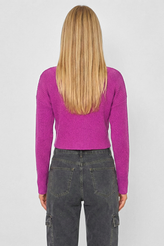 Maglia donna a costine cropped NANCY a collo alto
