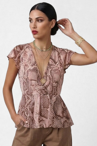 Blusa donna Relish CAMILA manica corta stampa animalier scollo incrociato