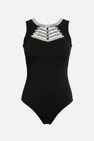 Body NABILA con scollo geometrico di perline in cotone - immagine 5