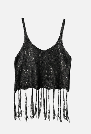 FILIPA lurex top with sequins and fringe