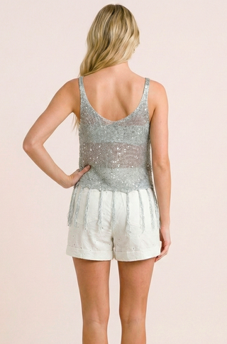 FILIPA lurex top with sequins and fringe