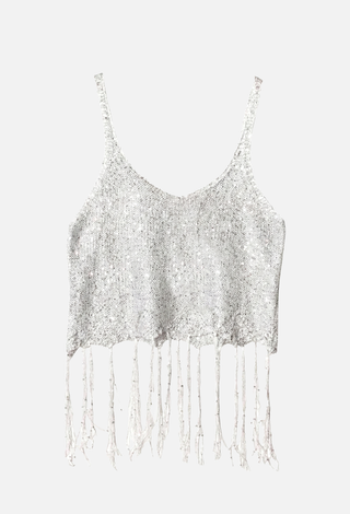FILIPA lurex top with sequins and fringe