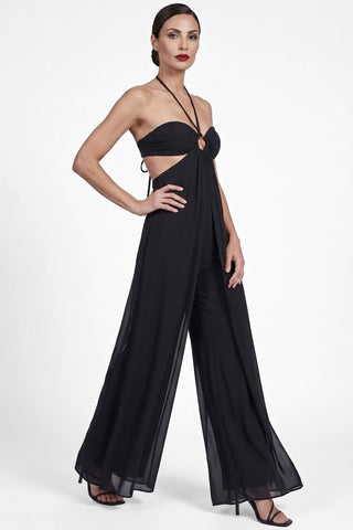 Jumpsuit donna lunga VENICE in georgette con fascia e laccio al collo Denny Rose