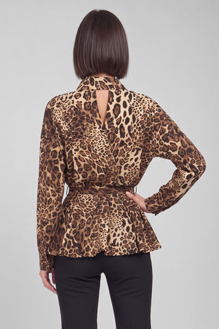 Camicia donna ASIA leopardata e svasata con cintura in vita e volant