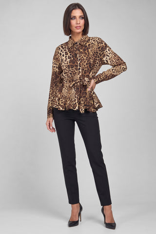 Camicia donna ASIA leopardata e svasata con cintura in vita e volant