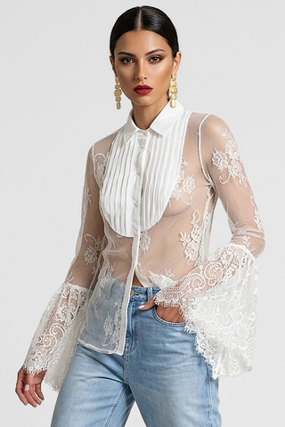 Camicia donna Relish CARINAS manica lunga in pizzo vedo-non-vedo