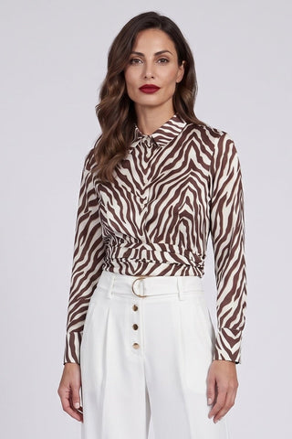 Camicia donna TELLUS Relish corta manica lunga con fusciacca fantasia zebrata sh
