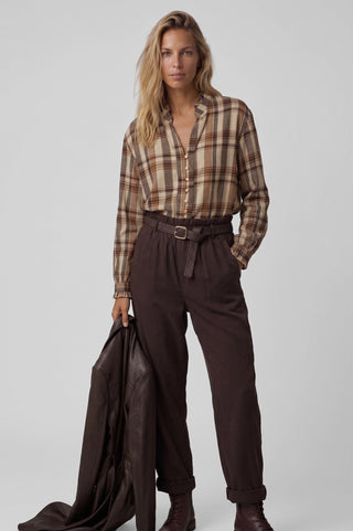 Camicia donna LIMA a quadri in cotone colletto arricciato