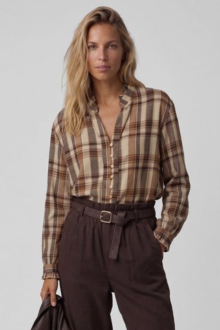 Camicia donna LIMA a quadri in cotone colletto arricciato