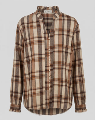 Camicia donna LIMA a quadri in cotone colletto arricciato