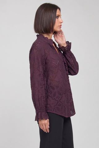 Camicia donna MORENA in pizzo guipure con colletto e volant
