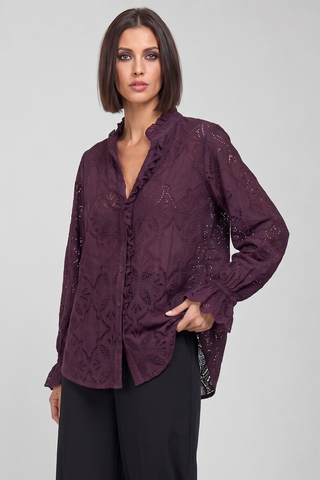 Camicia donna MORENA in pizzo guipure con colletto e volant