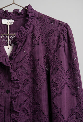 Camicia donna MORENA in pizzo guipure con colletto e volant