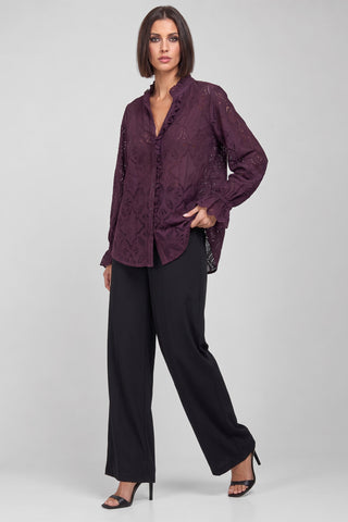 Camicia donna MORENA in pizzo guipure con colletto e volant
