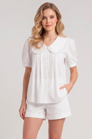 Camicia OLIVIA con colletto a bavero e rouche in cotone - immagine 2