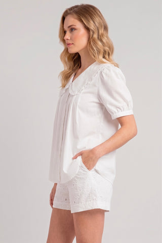 Camicia OLIVIA con colletto a bavero e rouche in cotone - immagine 3