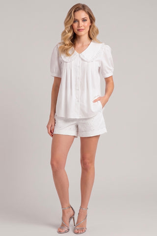 Camicia OLIVIA con colletto a bavero e rouche in cotone - immagine 5